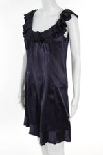 PRADA - Dark Purple Ruffled Trim Sleeveless Inverted Pleat Baby Doll Dress 42 IT