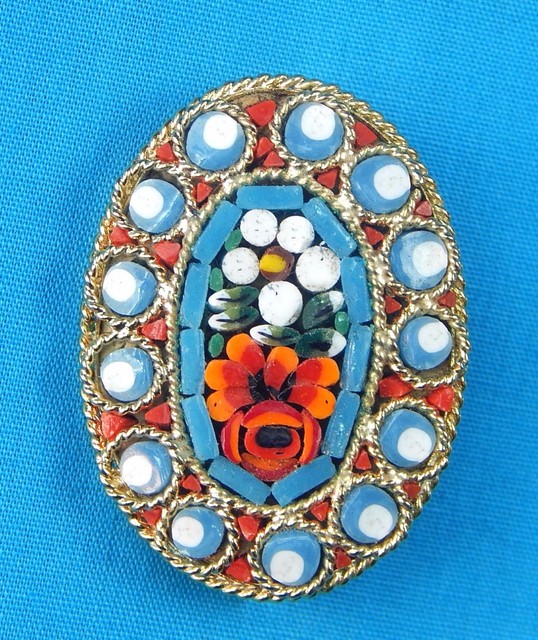 Vintage Italian Italy Flower Micro Mosaic Oval Brooch Pin Jewelry eBay