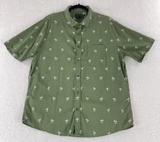 Saks Fifth Avenue Green Palm Print Button-Up Shirt Mens Linen Blend Size XL