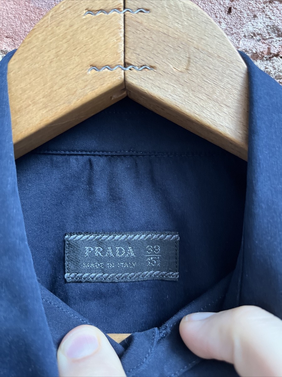Vintage Prada Men's Shirt, Sz 15.5/39, Navy Blue Cotton