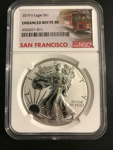 2019 S Silver Eagle ENHANCED REVERSE Proof PR 19XE with OGP COA NGC PF70