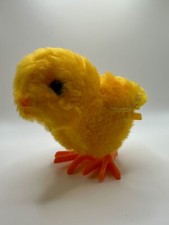 Vintage Fluffy Baby Chicken Wind Up Toy Figure Chick - Yellow, Working