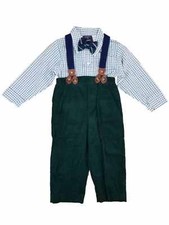 Toddler Boys Green  Blue Plaid Suit Dress Up Outfit Bow Tie  Suspenders 2T