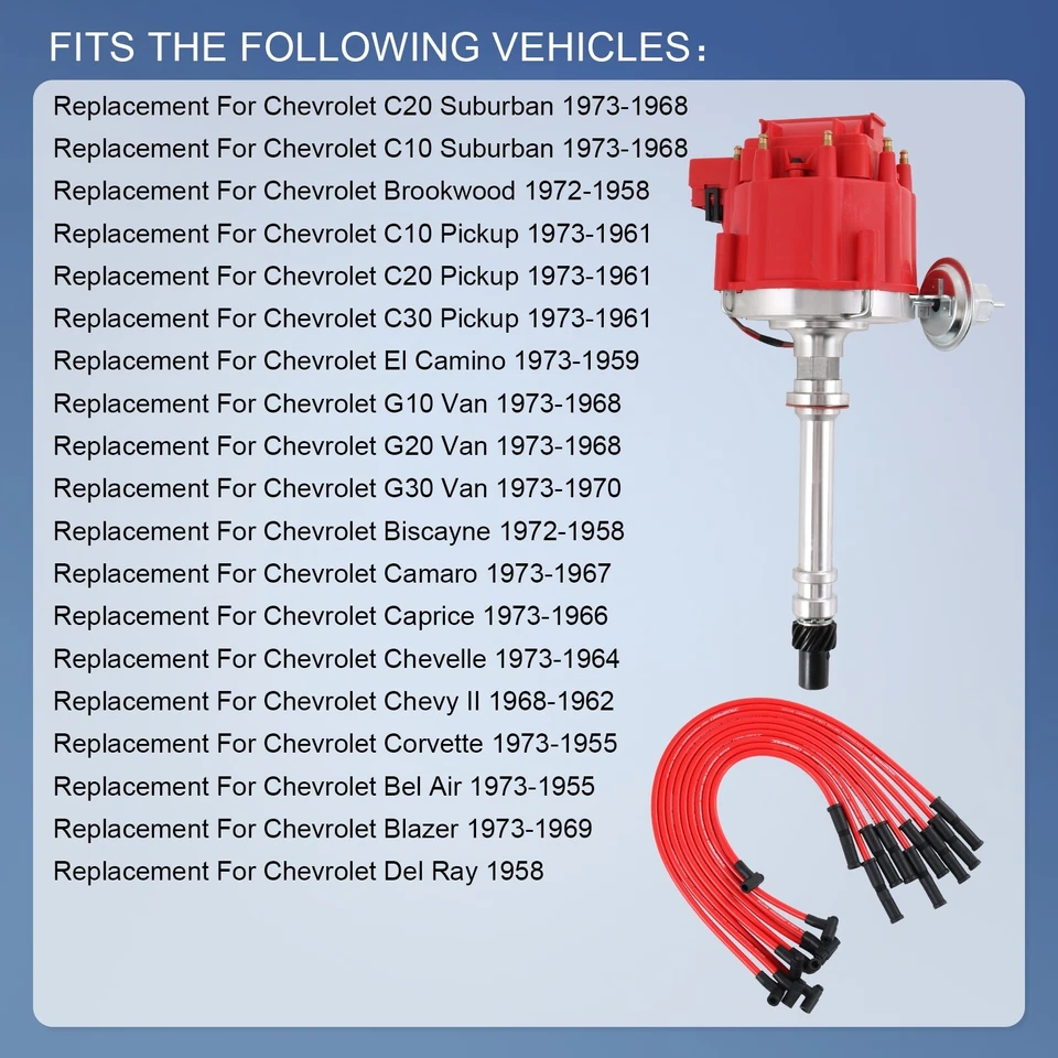 Para Chevy SBC 350 BBC 454 HEI Distribuidor Con Bujía Cables Kit de Encendido Foto 4 de 4