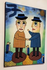 A.Z. Davis 30X24" Acrylic Painting Abstract Modern Outsider Brut Pop Figurative