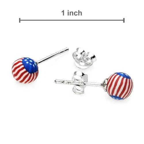 Pendientes con bandera americana en plástico multicolor en plata de ley 925 Foto 2 de 2