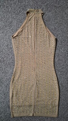 gold sequin turtleneck dress Women's Sequin nude Gold Turtleneck mini Dress with Gold Sequin and Studded  LG