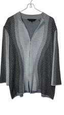 Ming Wang Womens Jacket Acrylic Clasp Full Zip Striped 3/4 Black Gray Sleeve XL