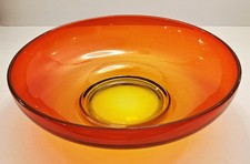 Consola grande vintage de vidrio Blenko Amberina naranja a amarillo 1968-72 11,5"