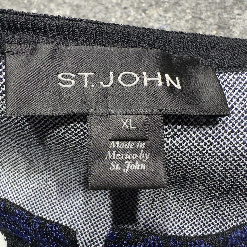 Vestido St. John 2 piezas Gráfico Floral Jacquard Tejido Talla 16 y Cárdigan XL Azul Cobalto Foto 4 de 4