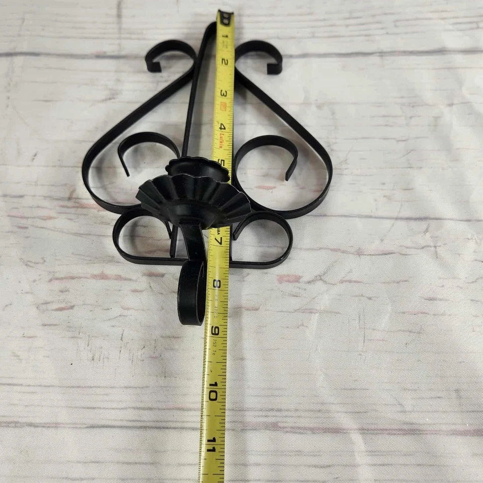 Black Metal Wall Candle Holder Sconce Wrought Iron - Vintage Home Decor - Image 4 of 4