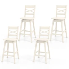 4PCS 24'' Counter Height Stool Swivel Bar Stool Rubber Wood w/ Inclined Backrest