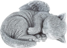 Cat Memorial Stone - Peaceful Sleeping Kitten Angel Statue for Garden, Remembran