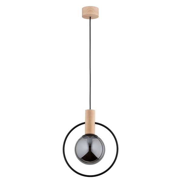 Pendelleuchte Rauchglas Holz Natur Esstisch E14 L:27.5 Cm HäNgelampe Esszimmer-image