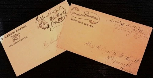 Civil War Patriotics-Two Stampless "U.S. Christian Commission" Soldier's Letters