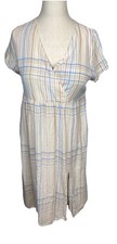 Madewell Linen-Blend Clara Midi Dress in Plaid Pastels Size X-large Pockets