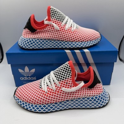 Adidas Original Deerupt Runner Shoes Womens Sz 5 Solar Red/Blue Sneakers AC8466