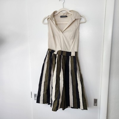 Sandro Ferrone Dress Size 40 Medium Striped Midi Collared Italy Linen style