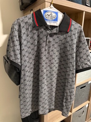 Gucci GG Monogram Web Stripe Polo Shirt Gray Black XXL Made in Italy