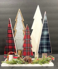 Tabletop or mantle decor, classic style 5 trees wood statue w/diff front mediums