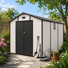 8x10 FT Outdoor Plastic Lockable Resin Storage Shed with Window & Floor,Beige