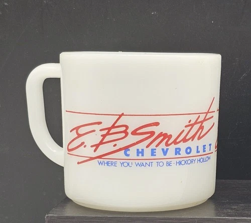 Vintage EB Smith Chevrolet Milk Glass Coffee/Tea Mug Advertising