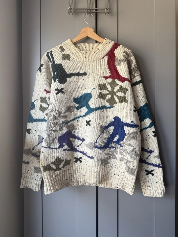 Wool Knit Sweater Men’s M Skiers Snowflakes 80s Vintage Boston Traders - Image 3 of 4