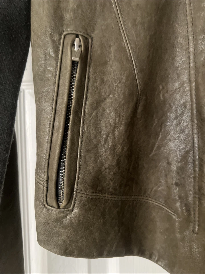 VEDA Women’s  Genuine  Leather Hi Low Hem Moto Jacket Size S Color Green - Image 4 of 4