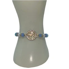 Multicolored Beaded Gold-Tone Tree of Life Pendant Rhinestone Stretch Bracelet