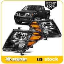 2Pcs Pair Headlights For Nissan For Frontier Pickup 4-Dr 2009-2021 Black Housing