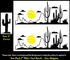 Cactus & Desert Scene Two 7" Black Vinyl Decal Car Window Laptop Tablet Notebook