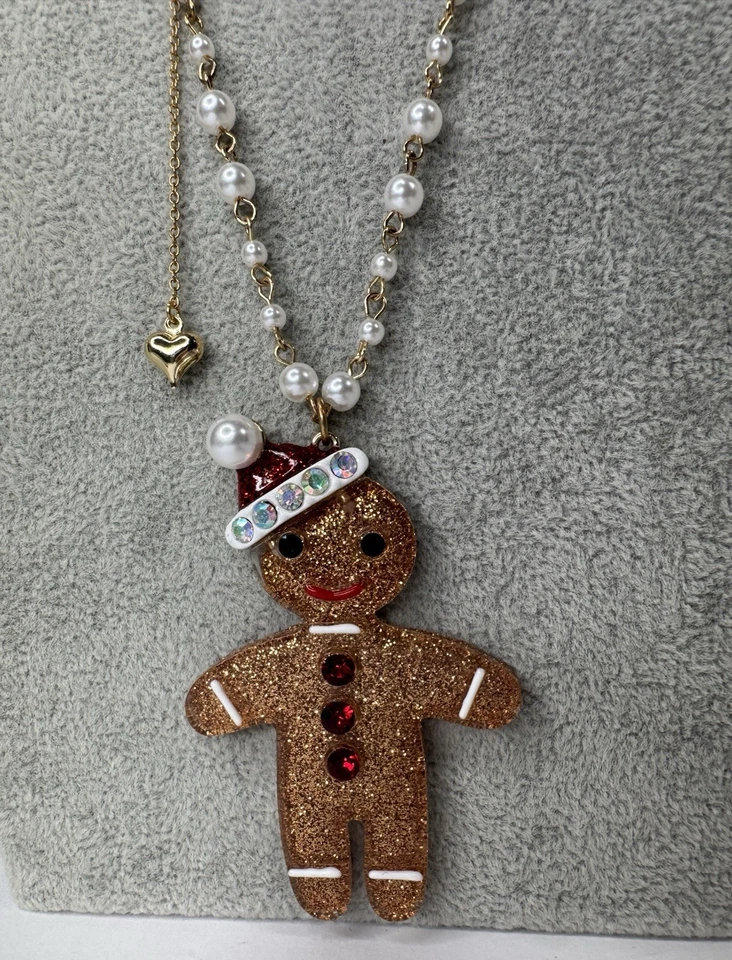 BETSEY Johnson Pan de Jengibre Hombre Brillo Vacaciones Colgante Estrás Collar con Caja Foto 2 de 4