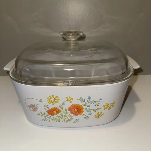 Vintage Corning ware Wildflower Poppy A-5-B 5 QT Casserole & Lid Pyrex 37-B A12C