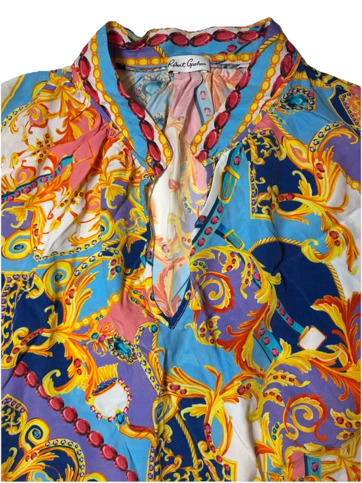 Blusa Camisa Mujer Robert Graham Top Manga Larga Talla L Barroca Seda Viscosa Foto 4 de 4