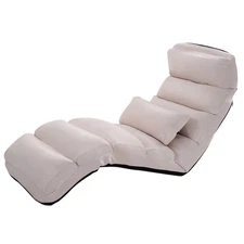 Folding Lazy Sofa Chair Stylish Sofa Couch Beds Lounge Chair W/Pillow Beige New