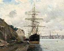 1800s Ship Harbor Vintage Painting Giclee Print on Fine Art Paper