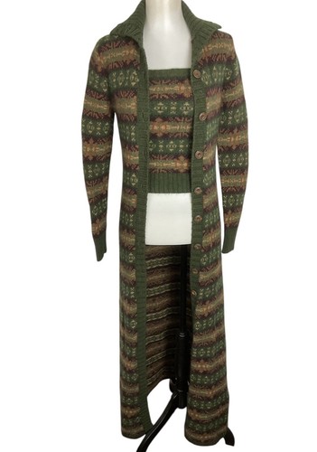 RALPH LAUREN CASHMERE BLEND Long Cardigan Fair Isle W/ Bustier~ 2 Pc SZ XS - Picture 2 of 12