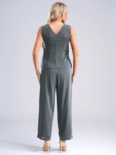 Womens 3 Piece Chiffon Pant Suits Tank Top Cardigan and Pants Evening Outfits - Picture 81 of 95