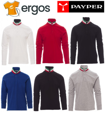 PAYPER LONG NATION Mens Long Sleeve Polo Shirt Tricolor 100% Cotton