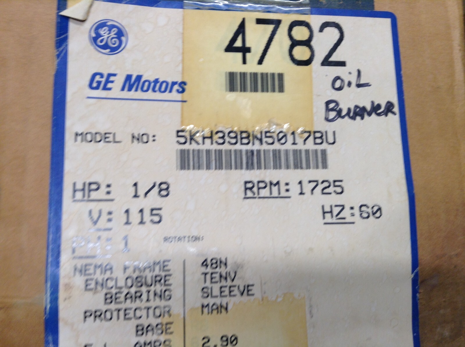 GE General Electric Commercial Motor 5 KH 39 BN 5017 BU Stock 4782 EXC