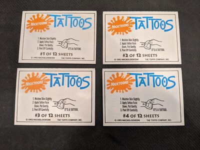 (12) Nickelodeon TATTOOs Complete Set |1993 Topps Nicktoons| Doug Funnie Rugrats