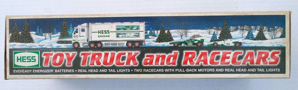VINTAGE HESS GASOLINE GAS TOY TRUCK RACE CARS 2003 BATTERY OPP BOX UNPLAYED WITH
