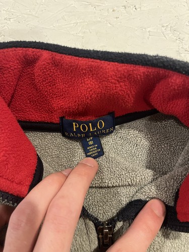 Polo Ralph Lauren 1/4 Zip Fleece Sweatshirt USA Flag Boy’s Sz Small Gray - Picture 4 of 5