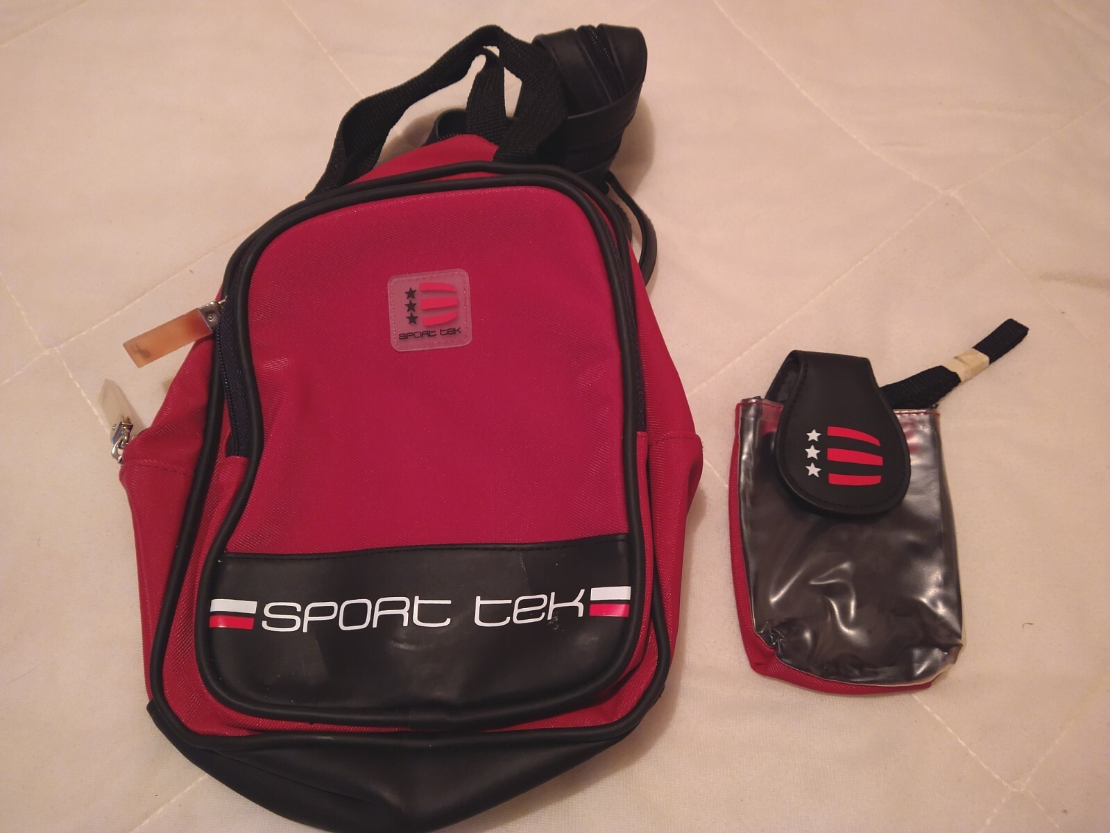 Sport Tek Mini Red Black Backpack & Cellphone Holder