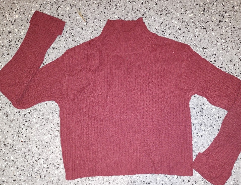 Miss Valley Burgundy Knit Turtleneck Cropped Jumper - Size S 