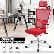 Red Mesh High Back Office Desk Computer Chair Home Adjustable Headrest Task Seat