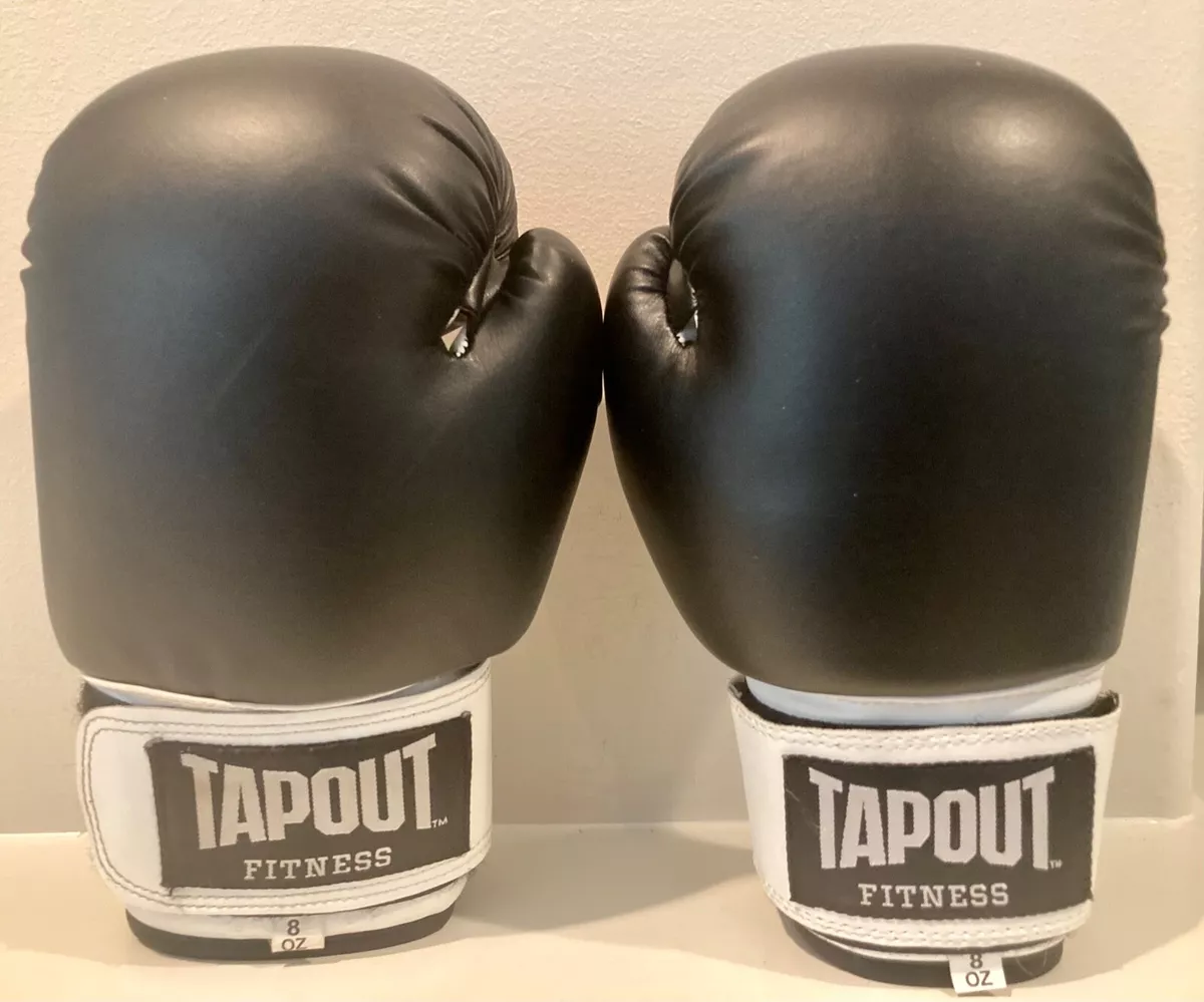 TAPOUT FITNESS 8 OZ OUNCE WHITE BLACK BOXING MMA CARDIO TRAINING GLOVES