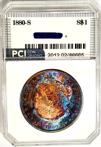 1880-S Gem BU ++++ Monster Rainbow Toned Morgan Near PL Eye Candy !!