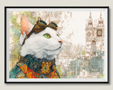 Urbanity Steampunk Cat 2 - Chart Counted Cross Stitch Patterns Needlework DMC