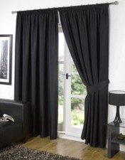 Supersoft Thermal Blackout Curtains Pencil Pleat Tape Top Curtain Pair + Tieback